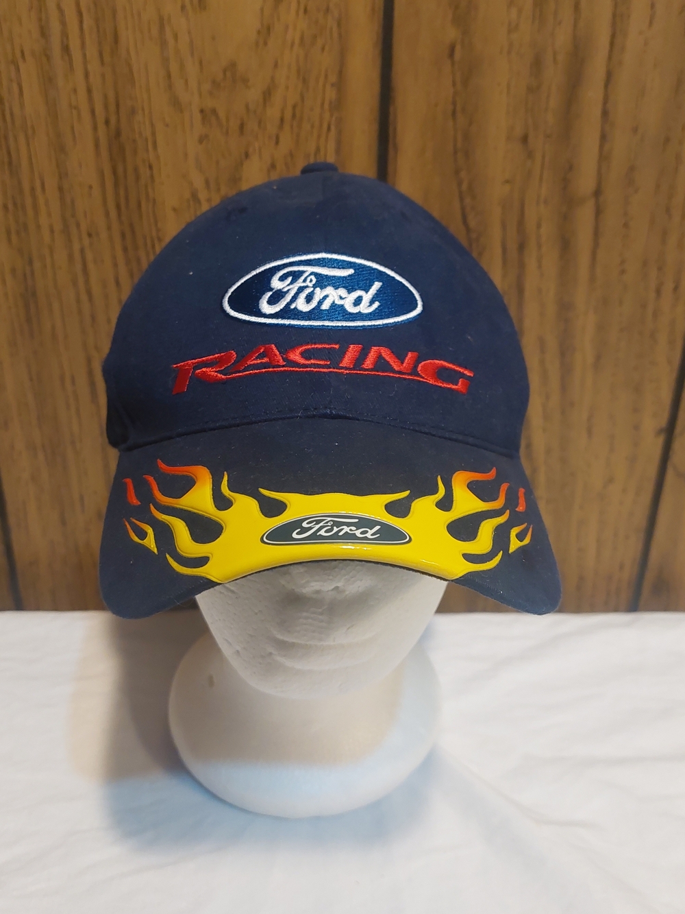 Ford Racing Navy Baseball Cap with Flame Visor Vintage Nascar Adjustable Strap